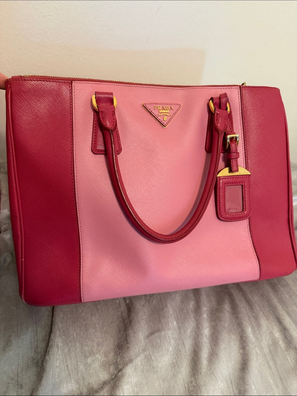 Prada Two-Tone Pink and Magenta Saffiano Leather Tote